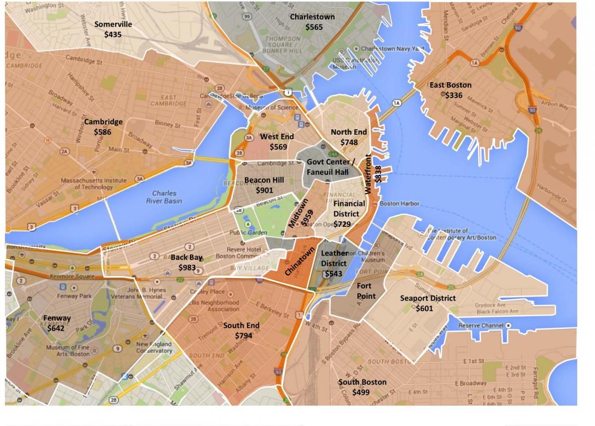 stad van Boston bestemmingsplan kaart