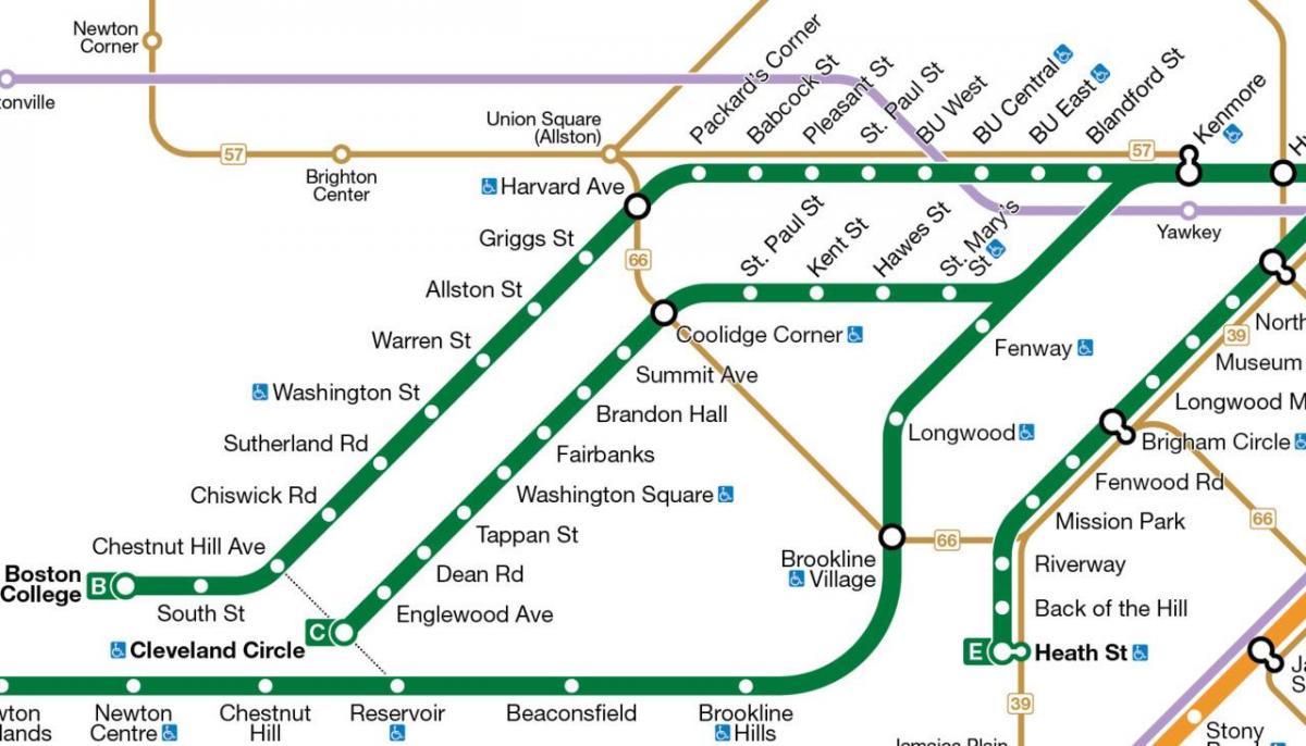 MBTA groene lijn kaart