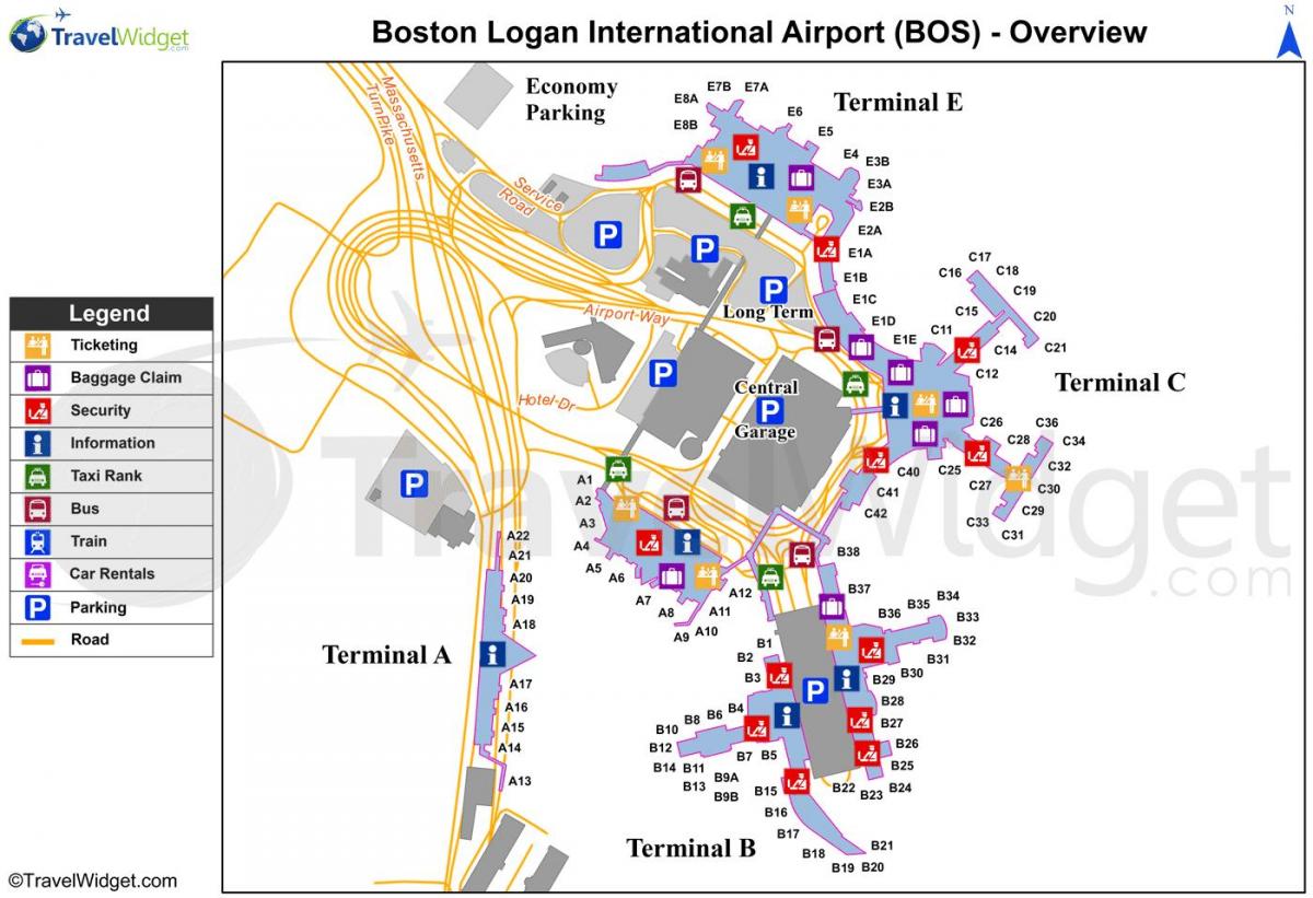 kaart van Boston luchthaven