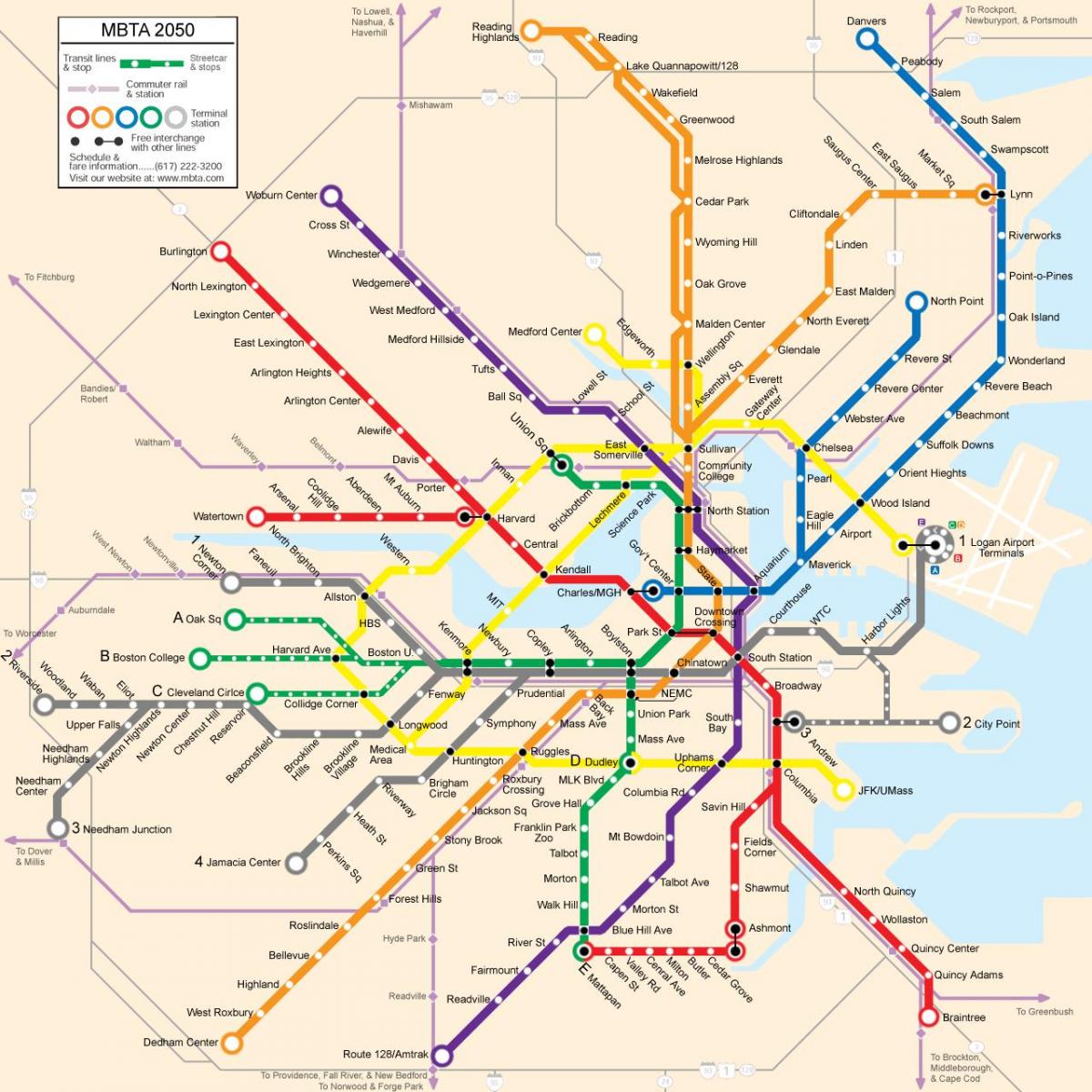 Boston openbaar vervoer kaart