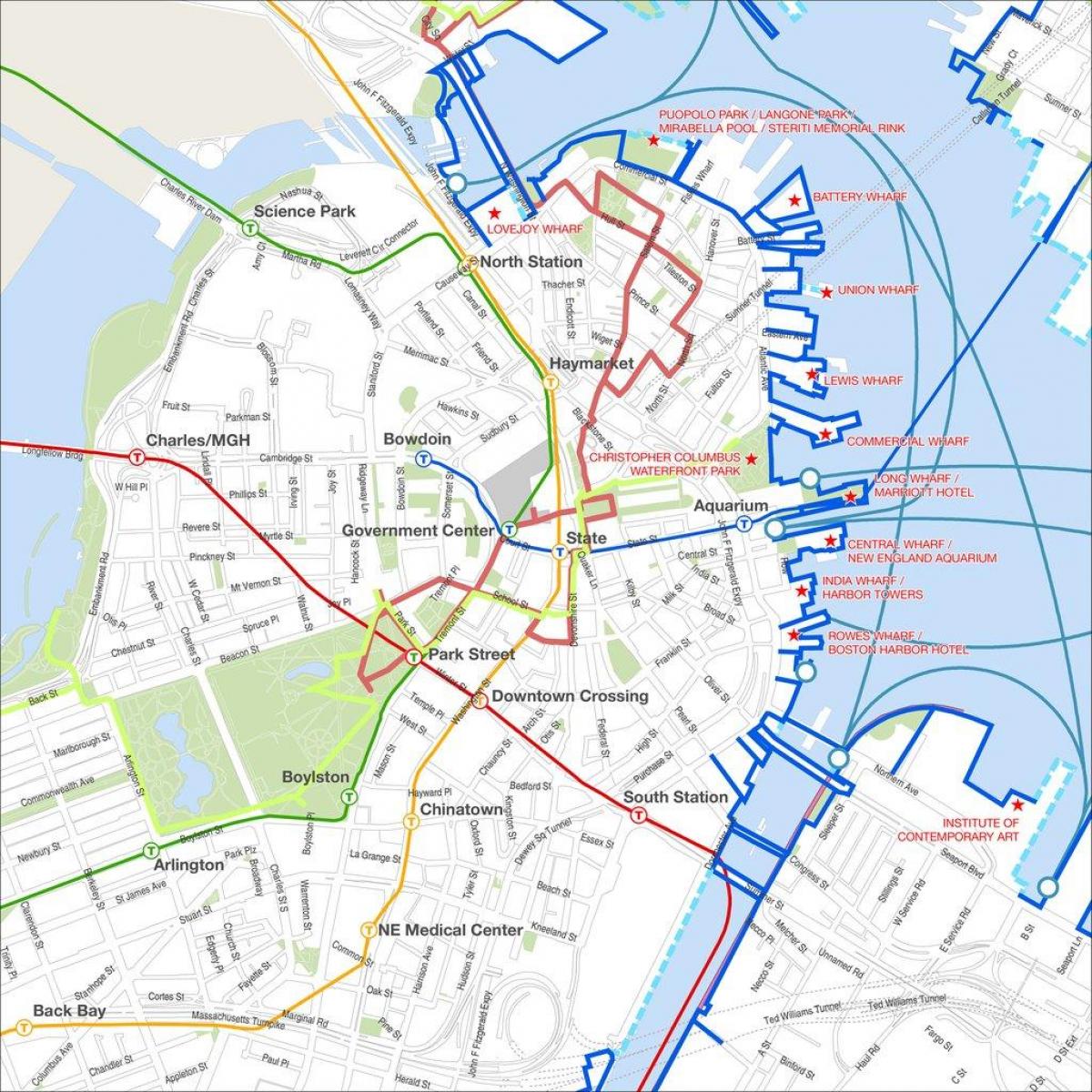 Boston wandeling kaart