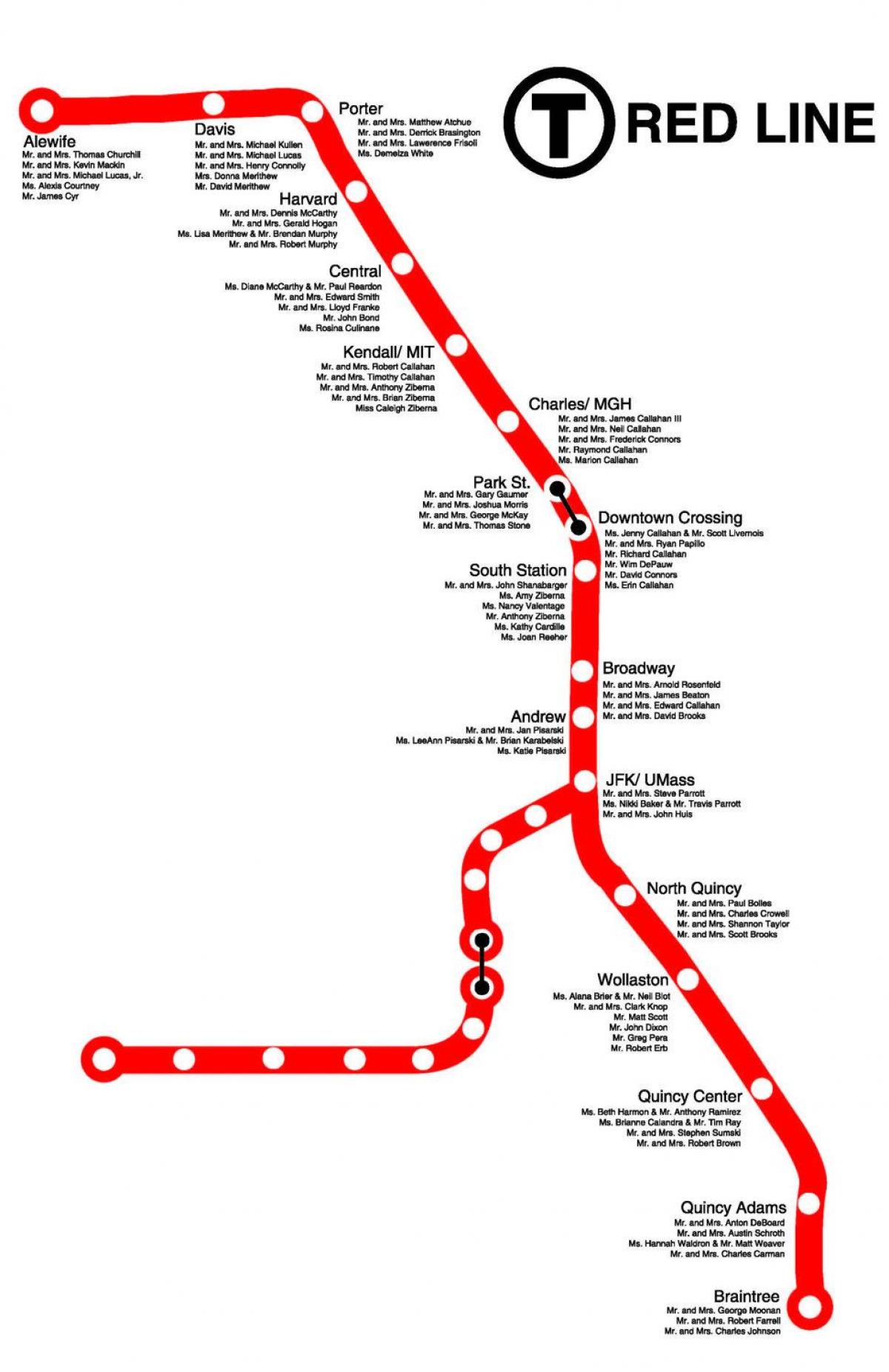 de rode lijn Boston kaart