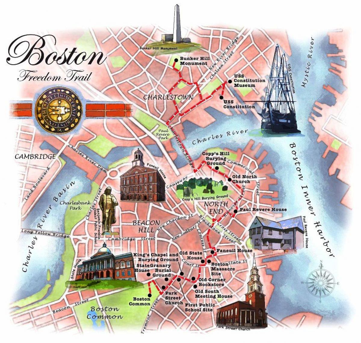 kaart van Boston freedom trail