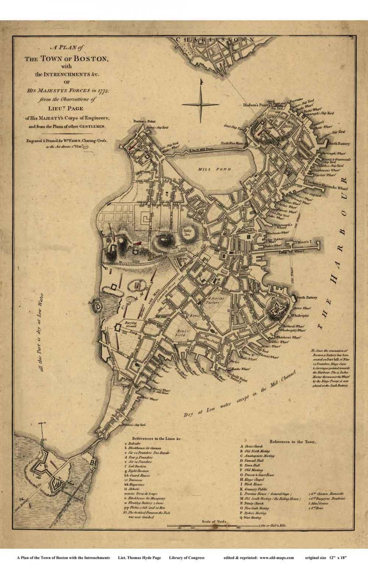 kaart van de historische Boston