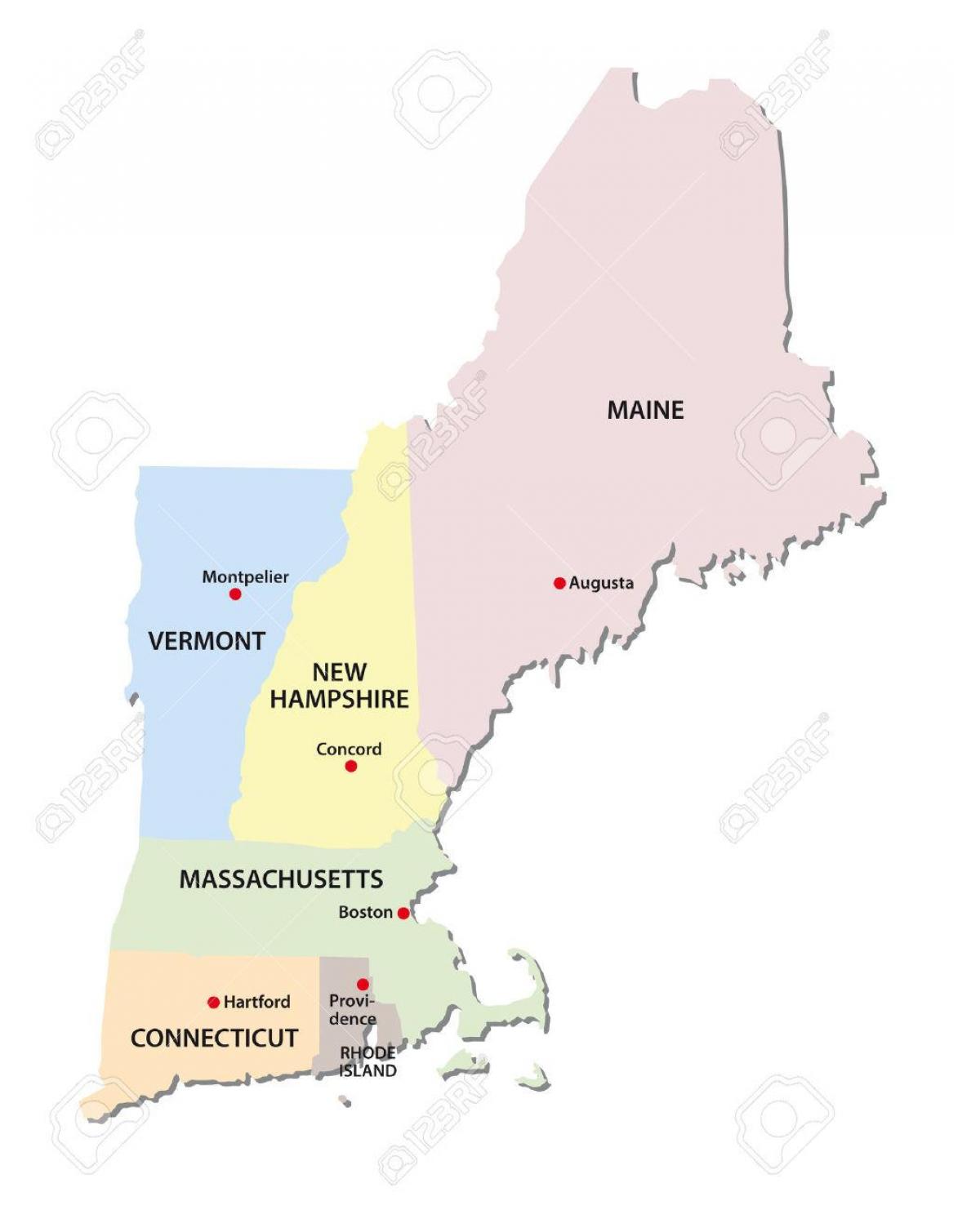 kaart van New England staten