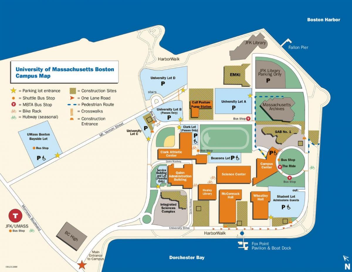 umass Boston kaart van de campus