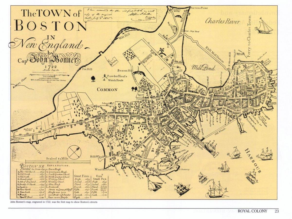 oude kaart van Boston